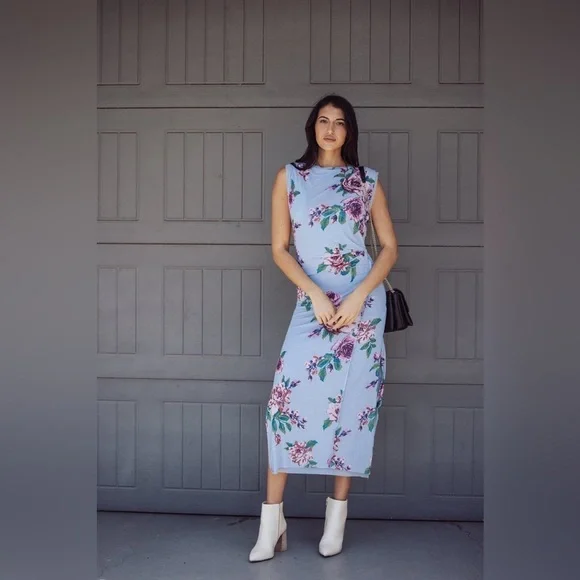 Free People Carmel Midi Dress - Blue Floral - Picture 6 of 11